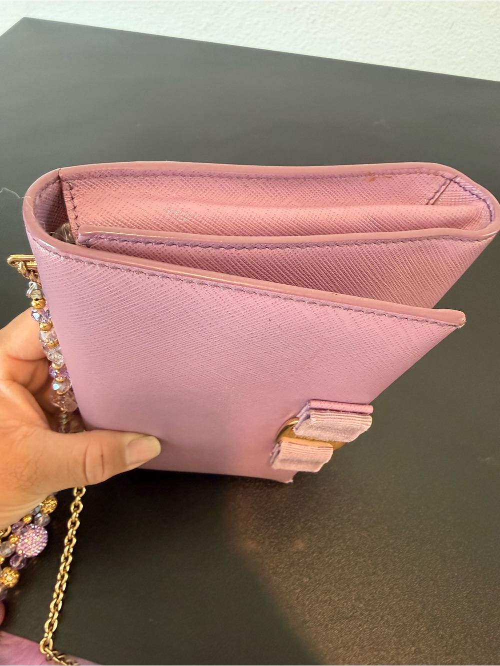 Authentic Salvatore Ferragamo Vara Bow Lilac leather clutch/crossbody - Picture 4 of 16